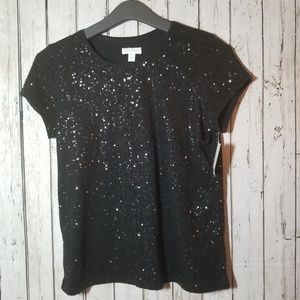 Charter Club Sequined Shirt Top Black Sz 10